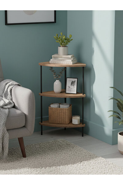 Merhaba Mobilya - 3 raflı Oval Köşe Rafı (kitaplık)