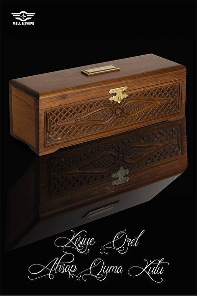 MELL & SWIPE Kişiye Özel Isimli Baskılı Içi Süngerli Takı Hediyelik El Oyması Ahşap Tesbih Kutusu Dekoratif