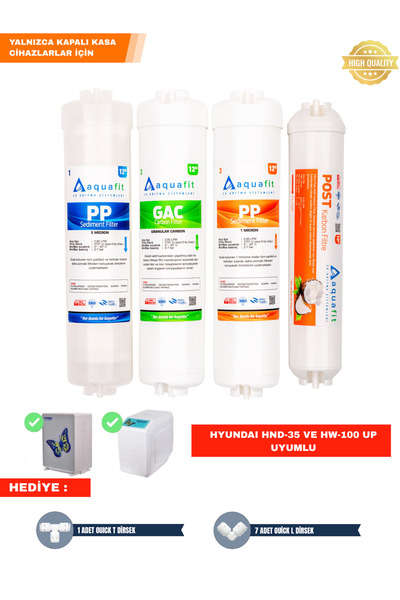 aquafit Su Arıtma Filtresi – Hyundai HND-35 ve HW-100 UP Uyumlu 4’lü Set