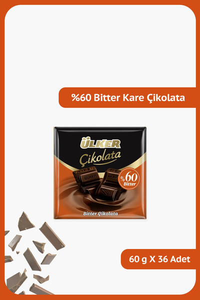 Ülker %60 Bitter Kare Çikolata - 60 gram - 36 Adet