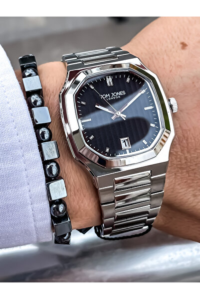 Tom Jones Yeni Sezon Gümüş Renk Çelik Kordon Erkek Kol Saati 3 Atm Su Geçirmez Bileklik Hediyeli