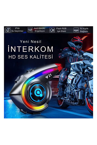 TeknolojiSA Intercom Y21 Motosiklet Kask Kulaklık Bluetooth 5.4 Kablosuz Motor Kulaklık Stereo Müzik Çalar