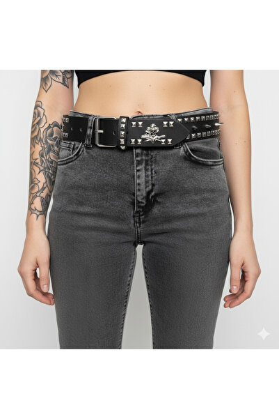 Aksesuar Kuru Kafa Ve Piramit Detaylı Unisex Kemer