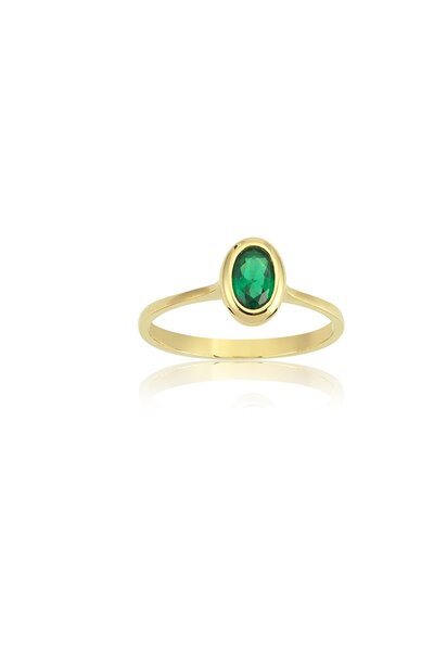 FasekGold Gümüş Yüzük - 0.60 CT Oval Zümrüt 925 Ayar Gümüş Tektaş Yüzük - Hed...
