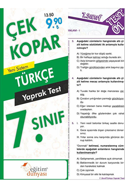 EĞİTİM DÜNYASI YAYINLARI SÜPER FİYAT Eğitim Dünyası 7. Sınıf Türkçe Yaprak Te...