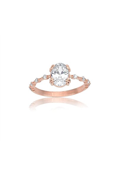 FasekGold 1,10 CT Oval 0,12 CT Pırlanta(Signity)Taşlı Kadın İhtişamı 925 Gümü...