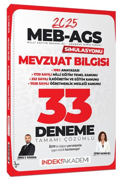 İndeks Akademi SÜPER FİYAT - 2025 MEB-AGS Simülasyonu Mevzuat Bilgisi 33 Dene...
