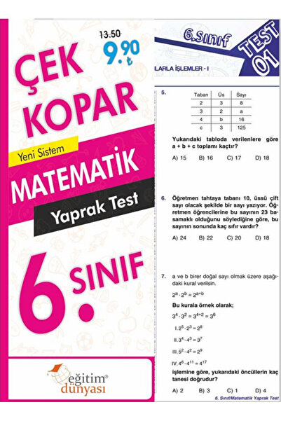 EĞİTİM DÜNYASI YAYINLARI SÜPER FİYAT Eğitim Dünyası 6. Sınıf Matematik Yaprak...
