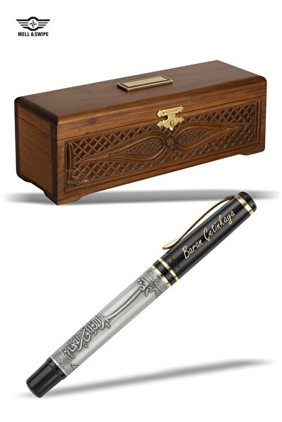 MELL & SWIPE Kişiye Isme Özel Baskılı Ahşap Oyma Kutulu Lüks Hediyelik Besmel...