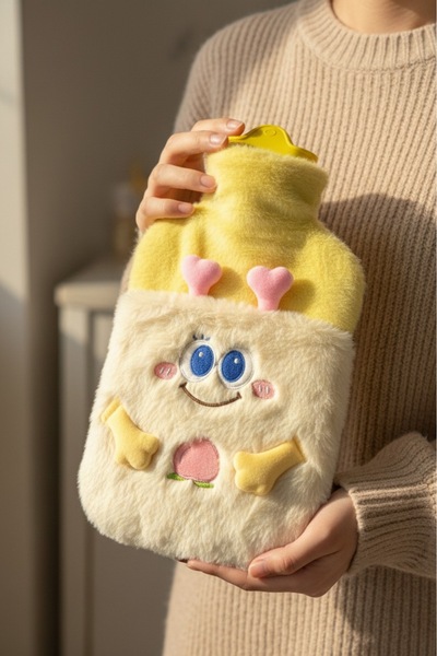 MİMOZA PARK 2 Litre Peluş Kılıflı Emojili Sıcak Su Torbası Cepli Termofor