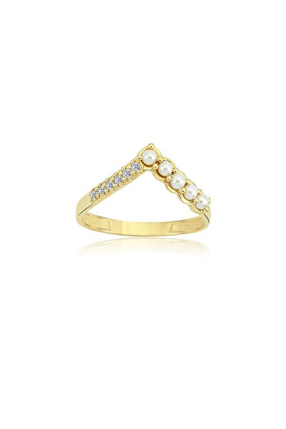 FasekGold V Minimal İncili Tasarım 925 Ayar Eklem Yüzüğü-İncili 925 Ayar Gümü...