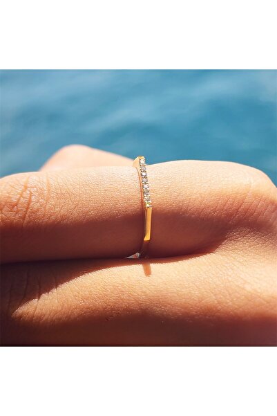 FasekGold Altıgen Sıra Çizgi Signity Taşlı 925 Ayar Gümüş Alyans