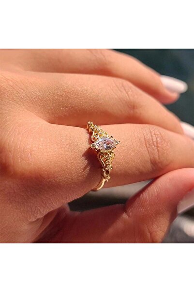FasekGold Milda Love Signity Swaroski Taşlı Evlilik Teklifi Prenses 925 Ayar 0.50 Karat Gümüş Yüzük
