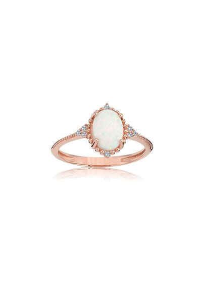 FasekGold Beyaz Oval Taşlı Prenses Gümüş Yüzük-Opal Taşlı Prenses Tasarım Yüz...