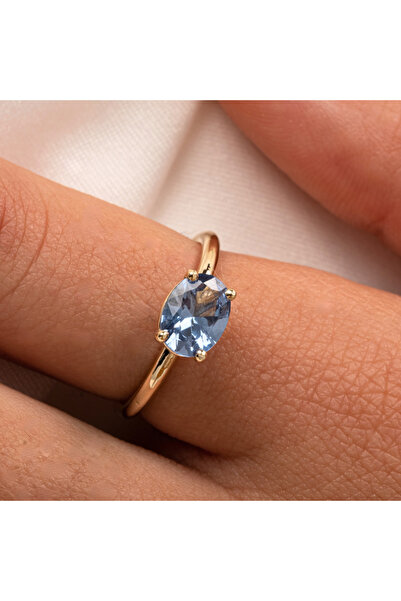 FasekGold Gümüş Yüzük - 1.10 Karat Yan Blue Topaz Taşlı Octagon 925 Ayar Gümü...
