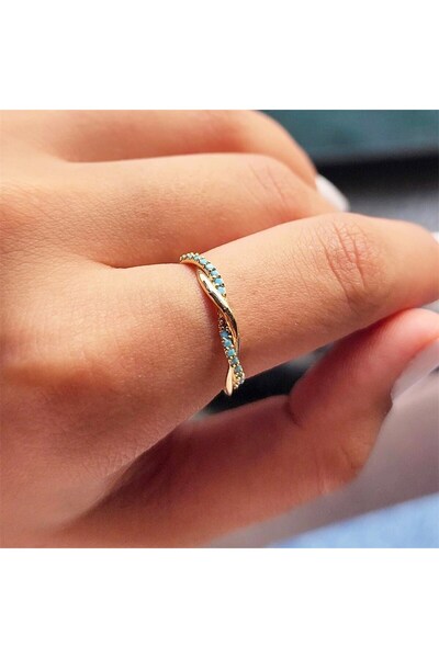 FasekGold Gümüş Yüzük - Örgü Sıra Firuze Taşlı 925 Ayar Gümüş Evlilik Alyansı