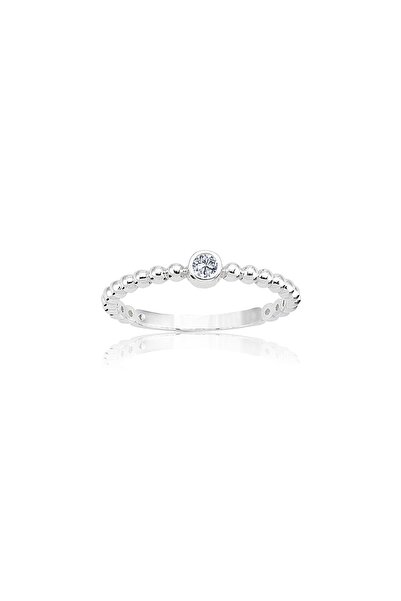 FasekGold Gümüş Yüzük - 0.20 Karat Güverseli 925 Ayar Gümüş Tektaş Yüzük - He...