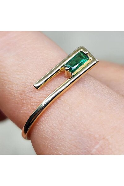 FasekGold Gümüş Yüzük - Ataç Yeşim Taşı (Zümrüt Yeşili) Baget Tasarım Gümüş Y...