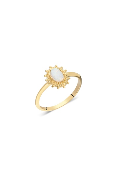 FasekGold Gümüş Yüzük - Oval Opal Taşlı Yüzük-Çiçek Desenli Doğal Taşlı 925 A...