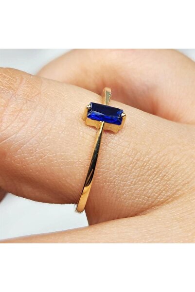 FasekGold Gümüş Yüzük - Safir Taşlı Taşlı Baget Tasarım 925 Ayar Gümüş Yüzük