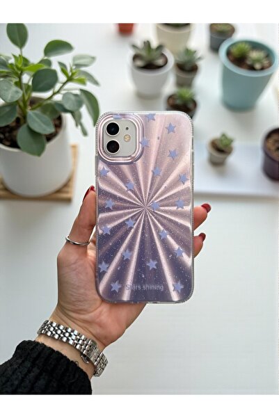 KVK PRİVACY Apple iPhone 11 Uyumlu – Mor Yıldız Patlaması Desenli, Parlak Silikon Kılıf