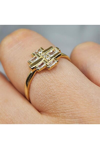 FasekGold Gümüş Yüzük - Signity Swaroski (Zirkon) Taşlı Baget Tarz Tasarım 925 Ayar Gümüş Yüzük