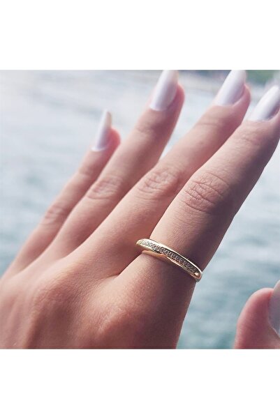 FasekGold Gümüş Yüzük - Bombeli Sıra Taşlı Signity Zirkon 925 Ayar Gümüş Alyans