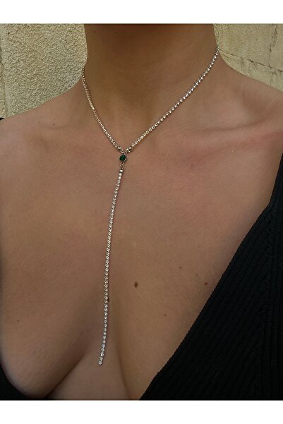 pop up store Zümrüt Yeşil Taşlı Kristal Taşlı Y Kolye