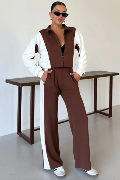 Velista Γυναικείο Σετ Φόρμας από Υφασμάτινο Μοντέλο με Στριγμένες Πλαϊνές Ρίγες