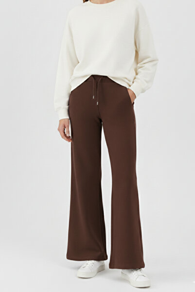 Elemge Βαμβακερά γυναικεία αθλητικά παντελόνια ψηλόμεση Flare Fit με φαρδύ κορδόνι με τσέπες ελαστικό μαλακό Lycra Bitter Coffee