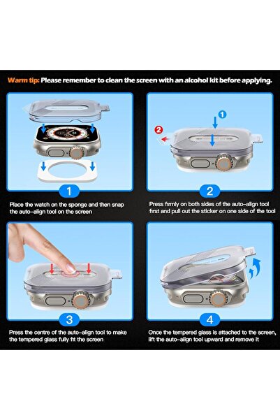 UnDePlus Watch Ultra 1/2/3 49mm High Glass Kolay Uygulama Aparatlı Cam Ekran Koruyucu Uyumlu