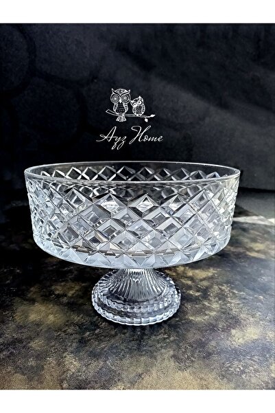 Kristal Ayz Home Footed Cut Glass Baklava Pattern Presentation Bowl 25cm