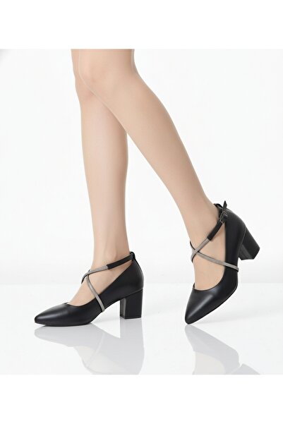 Elit 685 Siyah Taş Detaylı 5 Cm Kadın Abiye Topuklu Ayakkabı