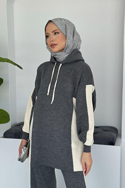 Şulemoda Giyim Αθλητικό κοστούμι Lapis Striped με κουκούλα Γκρι