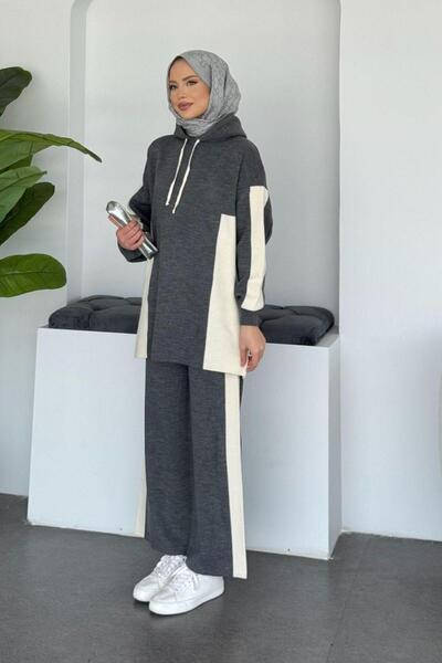 Şulemoda Giyim Αθλητικό κοστούμι Lapis Striped με κουκούλα Γκρι