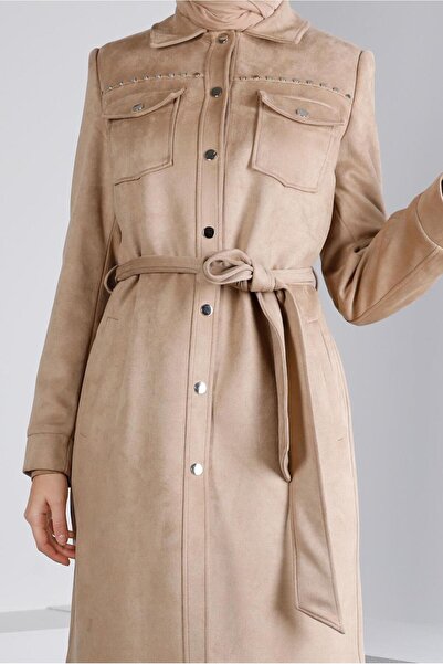 Alvina Zımba Detaylı Kuşaklı Süet Trençkot 10457