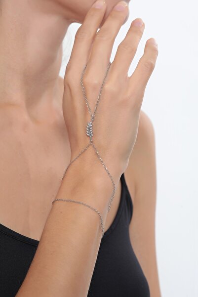 Bijuty خاتم شاهميران نسائي من الفولاذ بتصميم غصن الزيتون - لون فضي - (مع هدية...