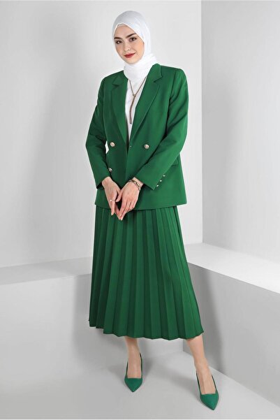 Alvina KRUVAZE COLLAR PLEATED DOUBLE SKIRT SUIT 30337