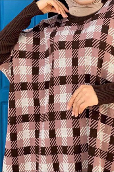 TRENDTESETTÜR Women's Brown Knitwear Poncho T 10222