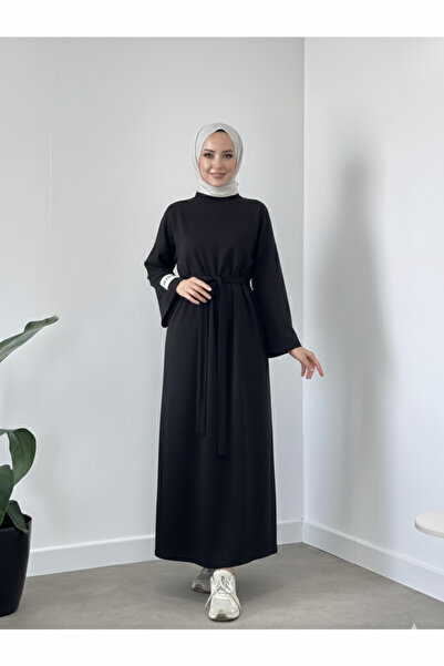 CHUL فستان أسود بحزام من خيطين Ov قصة فضفاضة asic - نطاق واسع من المقاسات