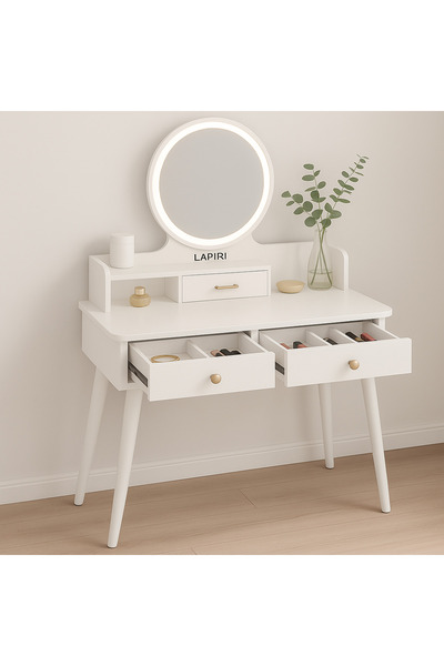Lapiri 1.Sınıf Premium Kalite %100 Mdf Led Işıklı Aynalı Modern Makyaj Masası (MM-1005B)