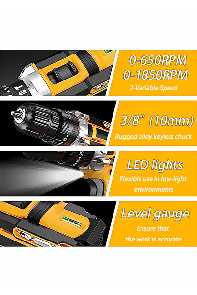 Wemart 48V Cordless Drill Kit with Lithium-ion Battery and Charger, Variable Speed, 24-Piece - Yello