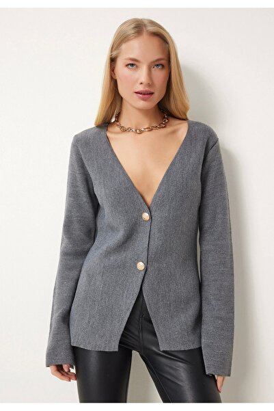 NATUFIAN STORE سترة نسائية منسوجة فضفاضة بفتحة على شكل حرف V وأكمام على شكل ح...