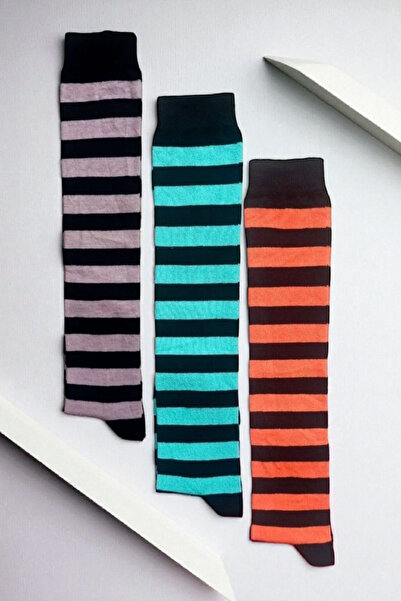 ZEYZEY MONKEY Set of 3 Colorful Striped Knee High Socks (Powder-Green-Orange)