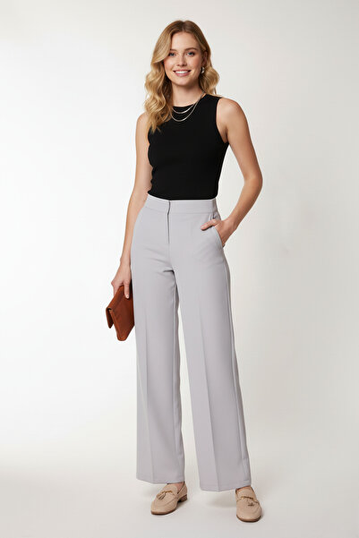 SOLİLDE Γκρι ψηλόμεσο παντελόνι Palazzo
