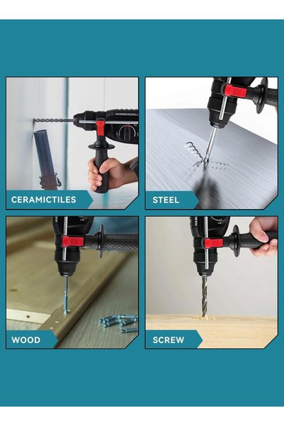 Wemart مطرقة 26 مم 900 دورة في الدقيقة 110-220 فولت 3 سرعات للأمام/الخلف مع 5 ملحقات وصندوق أدوات