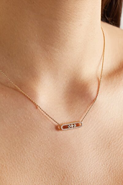 Altınköşe Messika Hareketli Taşlı Altın Kolye