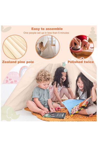 Arabest Kids Teepee Tent with Star Lights & Campfire Toy, Natural Cotton Canv...