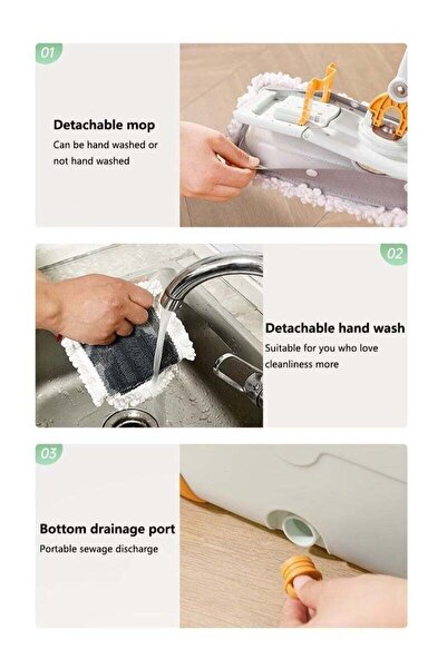 Arabest Spin Mop Bucket with Wringer System Extended Mop Handle Mop and Bucket for Floors Cleaning with 2 Re