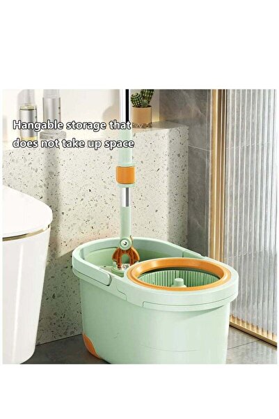 Arabest Spin Mop Bucket with Wringer System Extended Mop Handle Mop and Bucket for Floors Cleaning with 2 Re